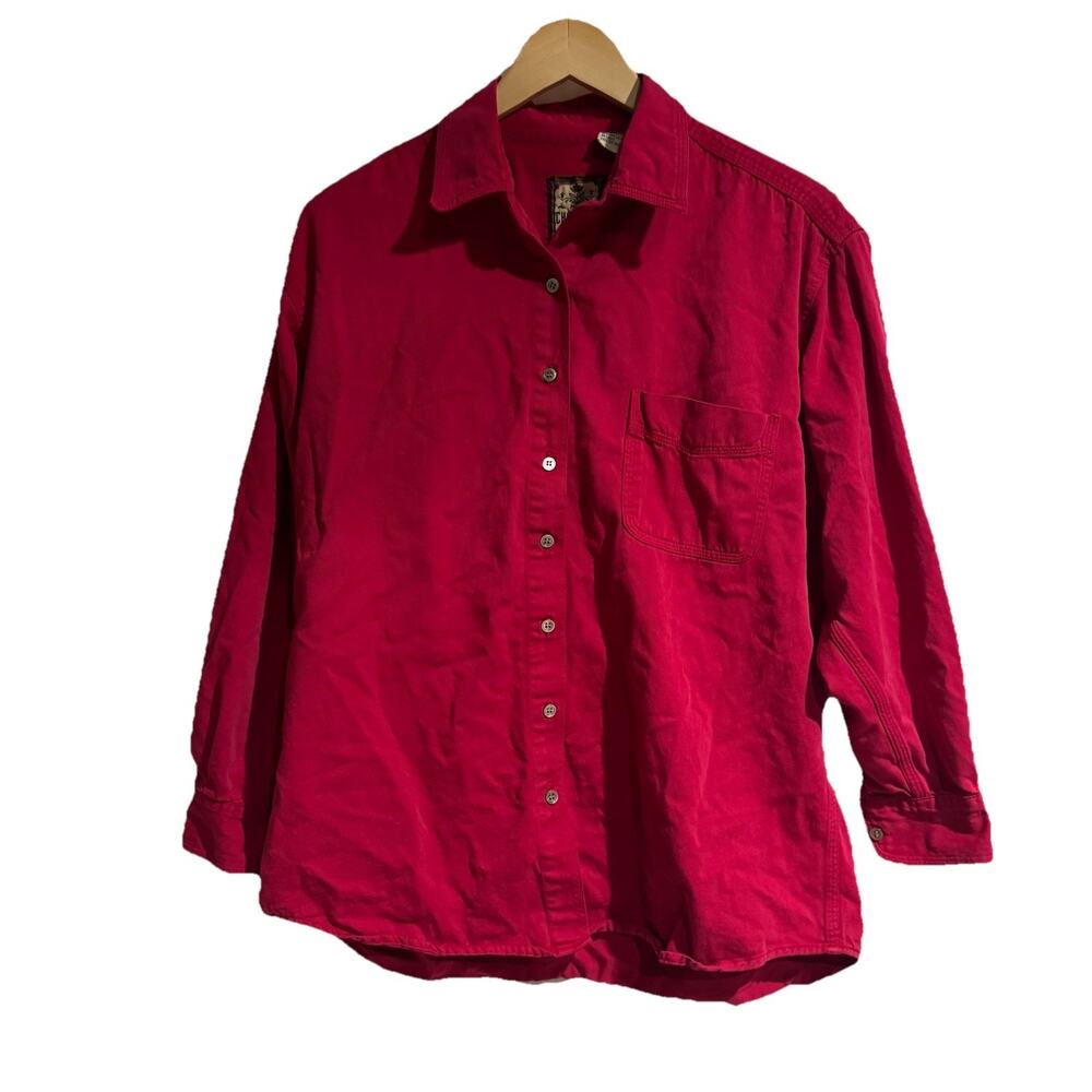 Chamonix Women Medium Vintage 100 Cotton Long Sleeve Dark Pink Shirt